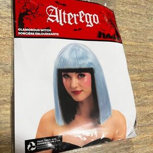 New Halloween Glamorous Witch Vibrant Blue and Black hair costume wig